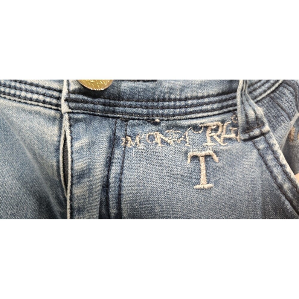 Meifanzi Designer Y2K Light Wash Skinny Japanese Jeans Blue Sequins Size 29 - Picture 3 of 16